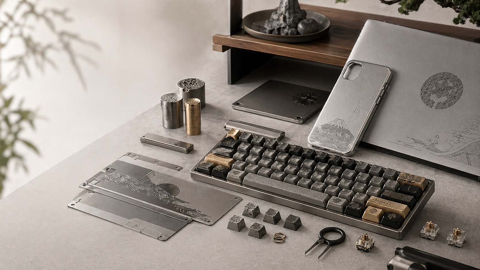 スマートフォン、キーボード、金属ケースへの刻印例