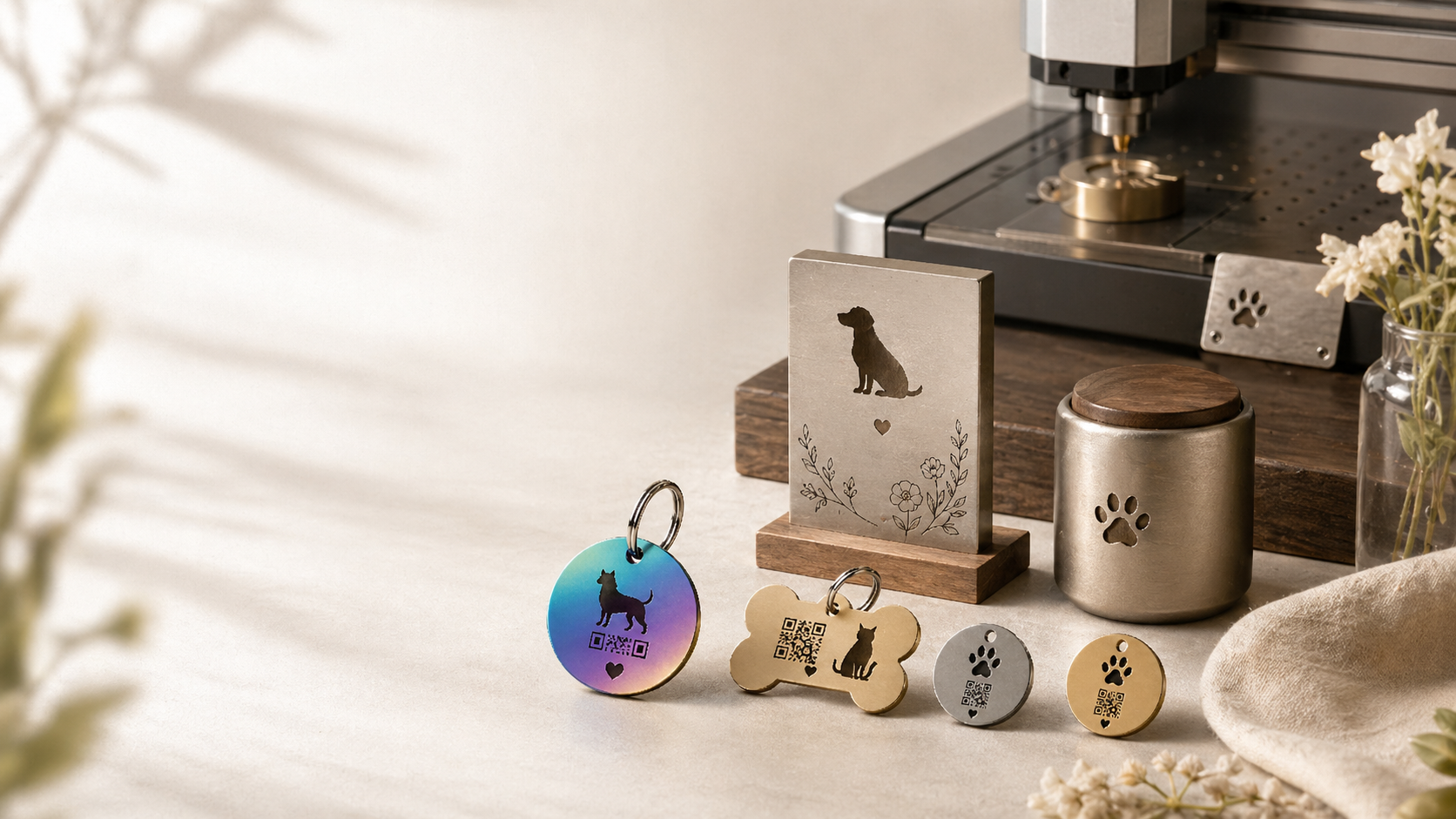 ペット用の迷子札や記念プレート、メモリアル製品