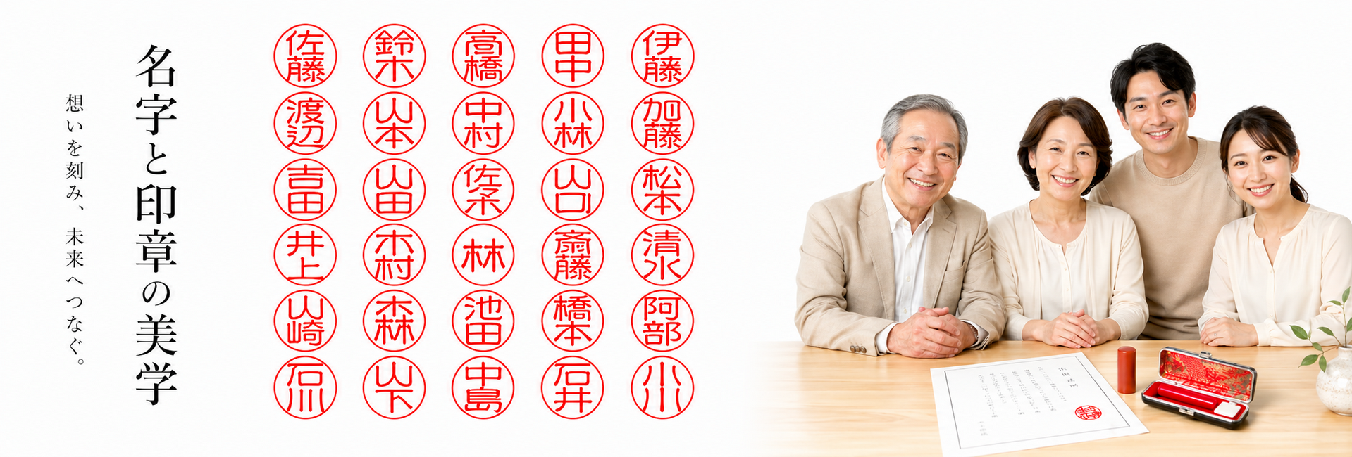 名字と印章の美学を表現した横長のメインビジュアル